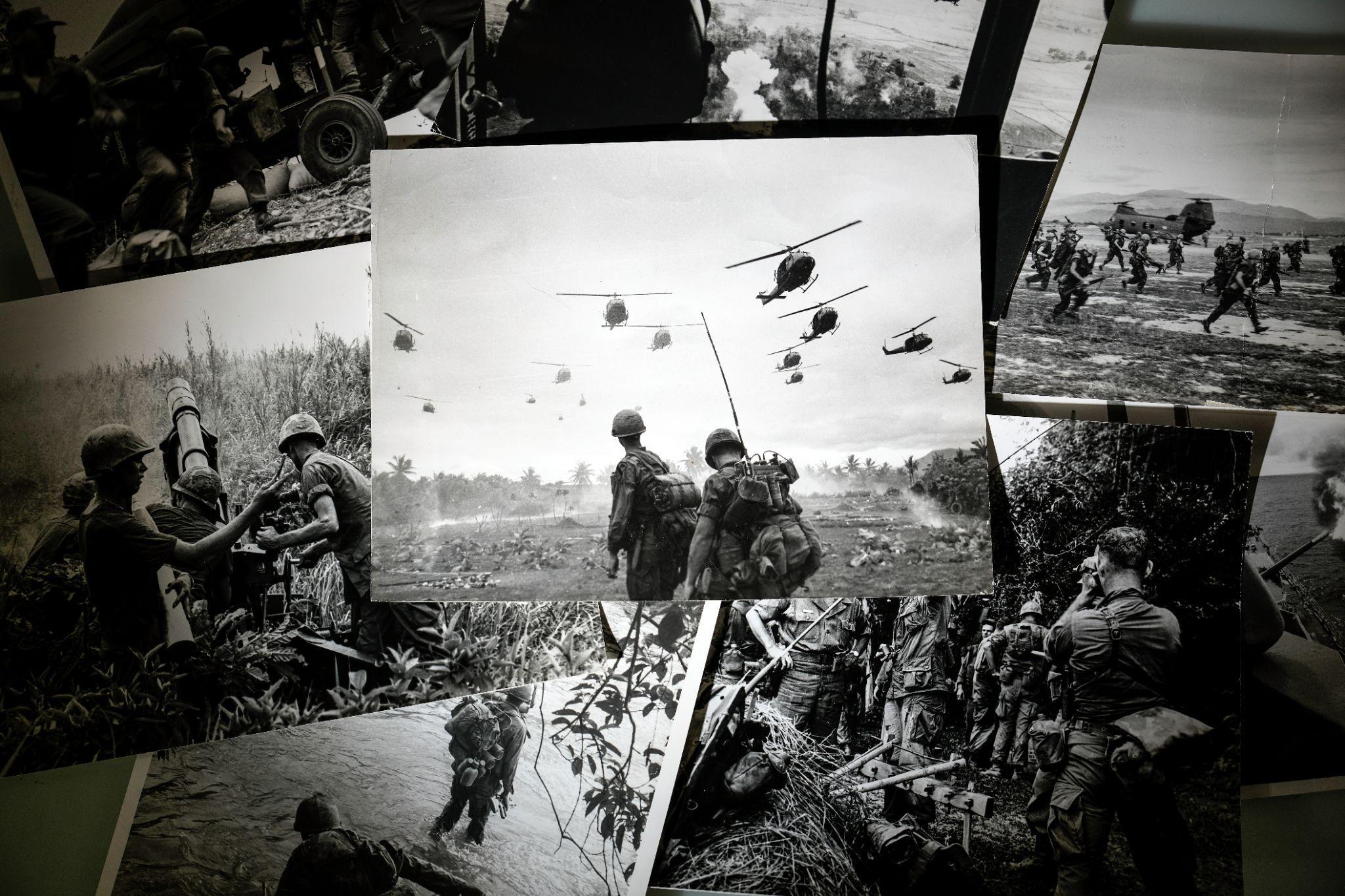 A montage of historical photos from the Vietnam War
