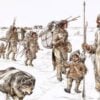 A sketch of prehistoric hunter-gatherers, predominantly women