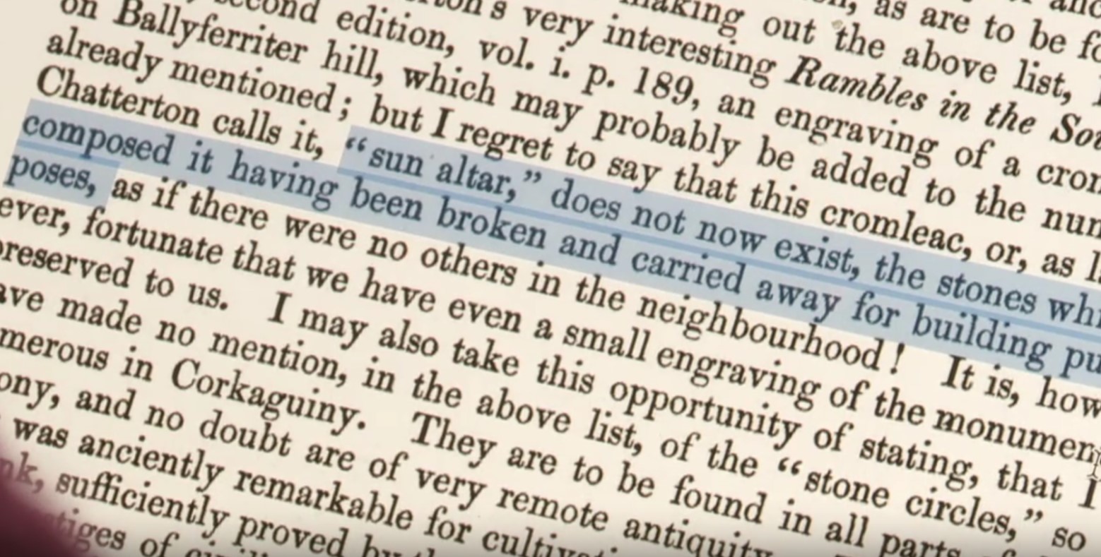 Screenshot of a book by Richard Hitchcock from 1852 with text about the Altar of the Sun highlighted
