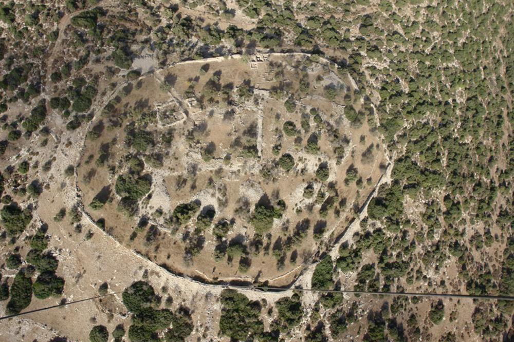 Aerial view of Khirbet Qeiyafa within the Elah Valley