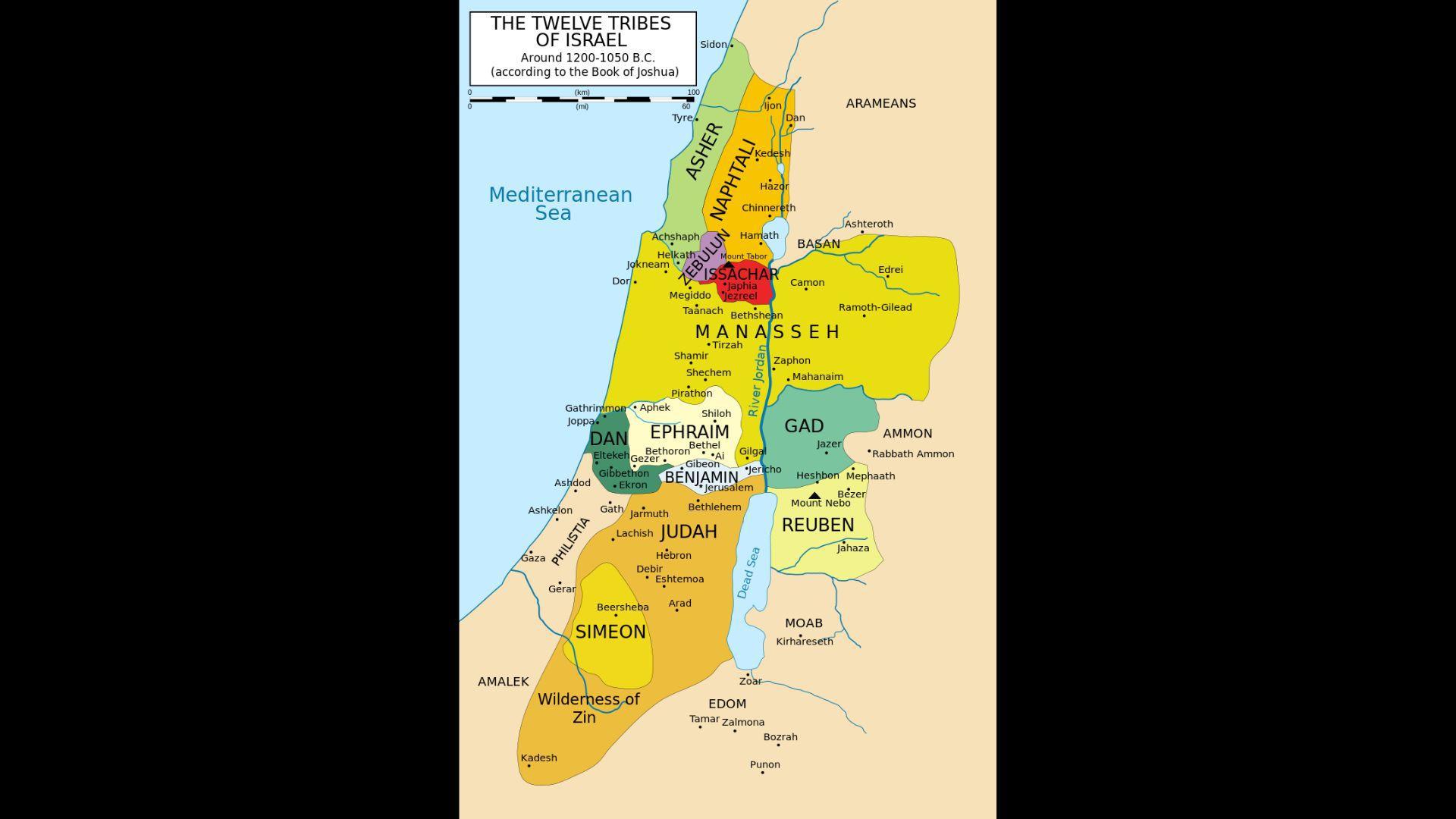 Joshua's allotment of land to the Israelite tribes according to Joshua verses 13–19
