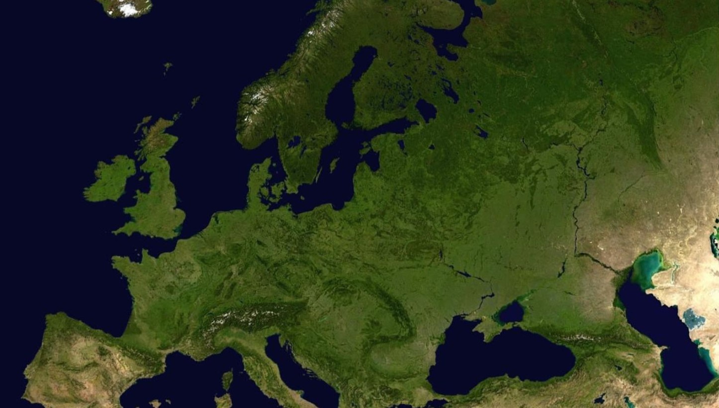 A satellite image showcasing the continent of Europe from a top-down perspective
