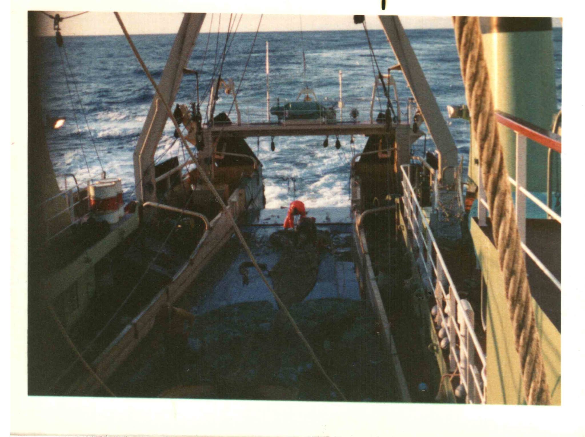 The front of the FV Gaul as it sails on the ocean