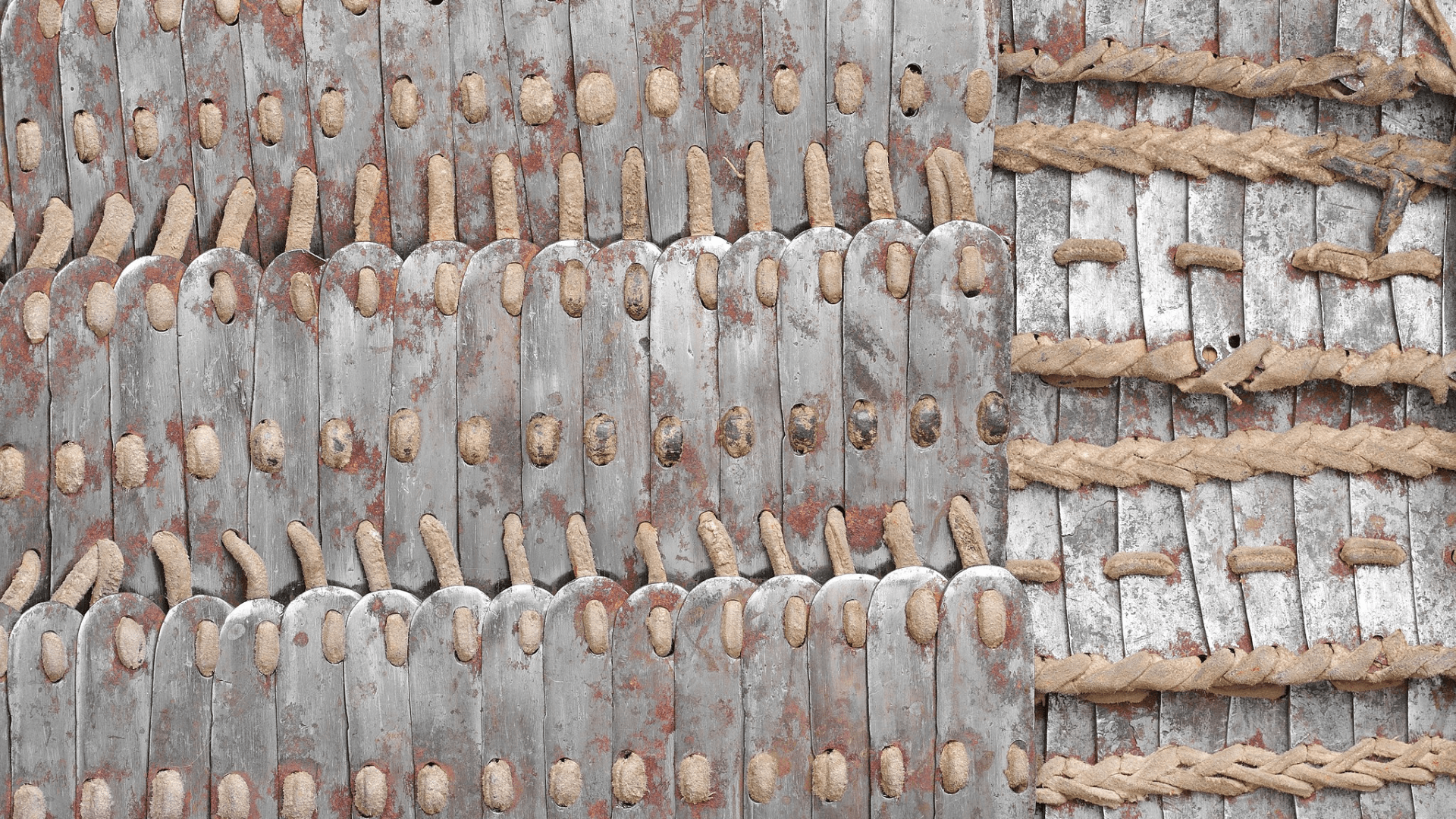 A close-up of lamellar armor. You can see the stitching on the plates.