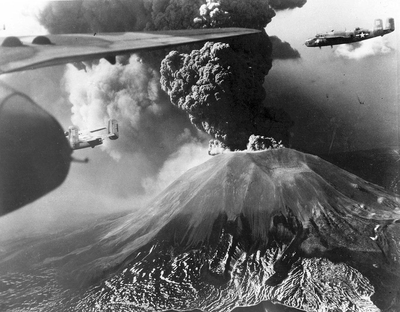 The eruption of Mt. Vesuvius in 1944 as seen from a plane