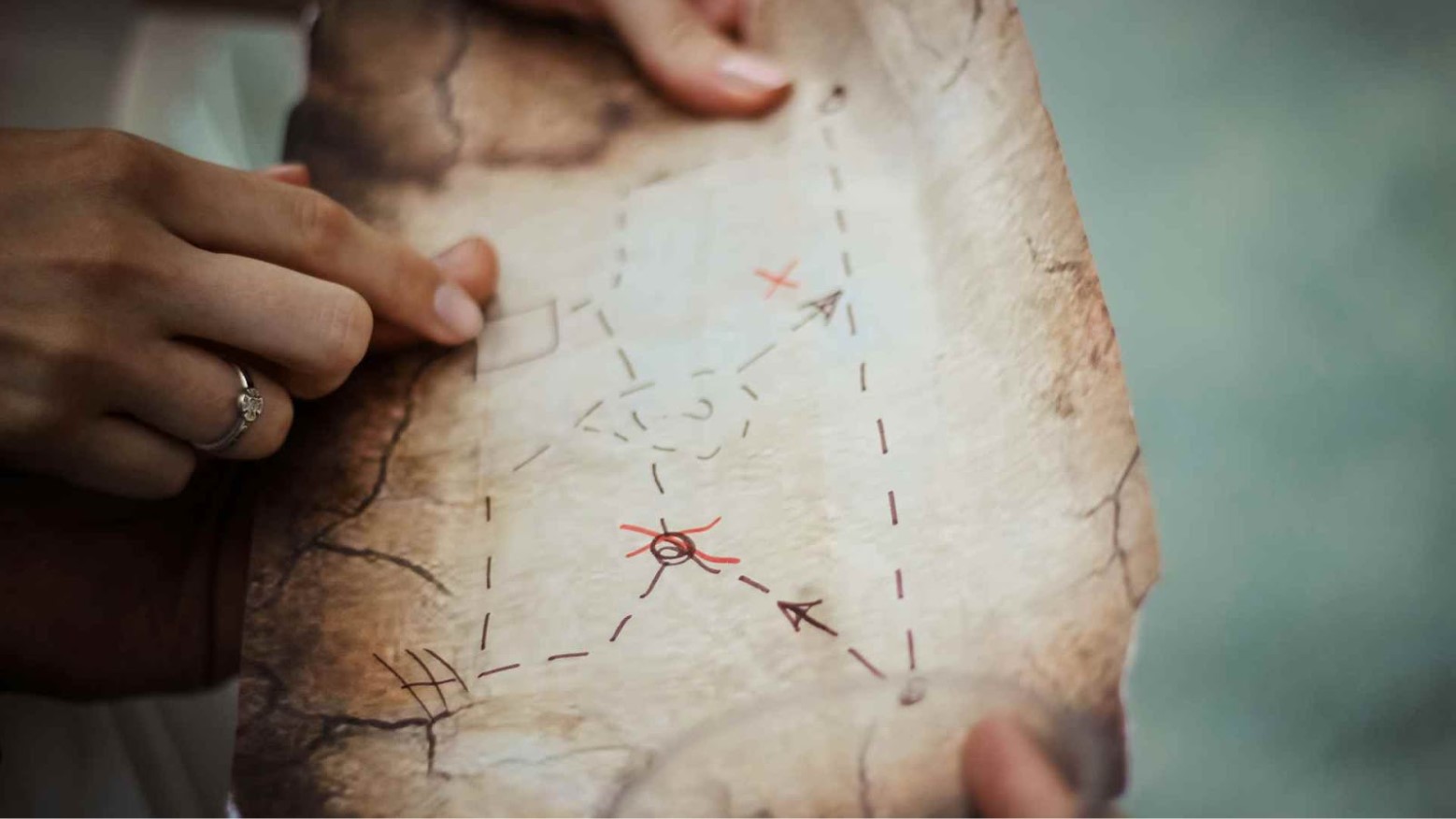 A treasure map with an x mark over the area of the hidden treasure.