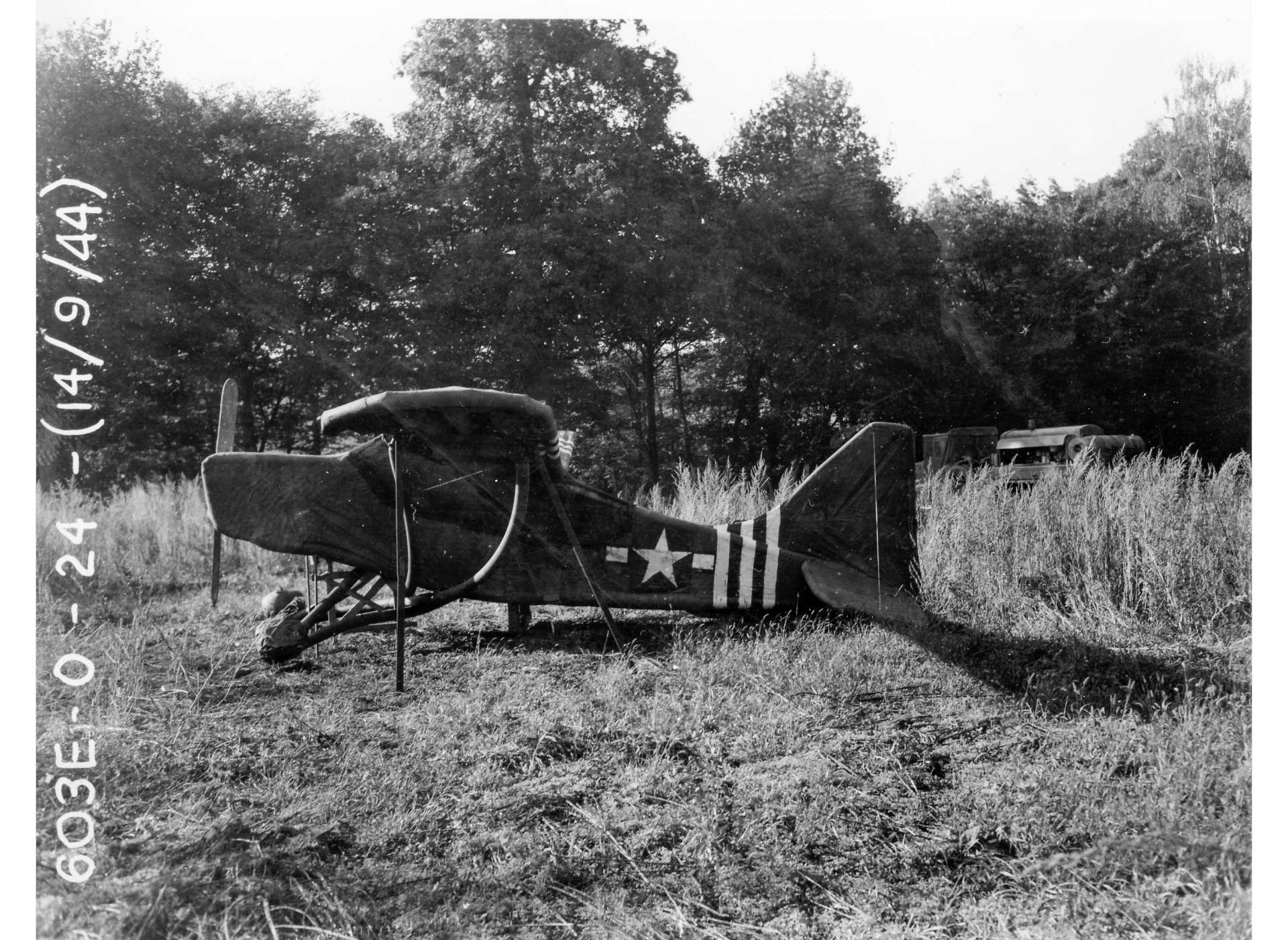 A gray scale image of a dummy plane in a field