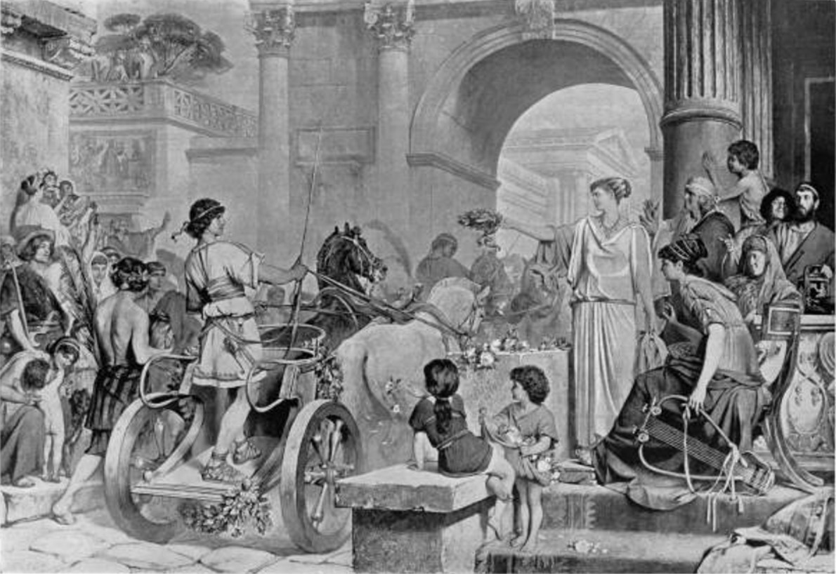 Illustration of citizens filling the streets of Rome during the height of the Roman Empire