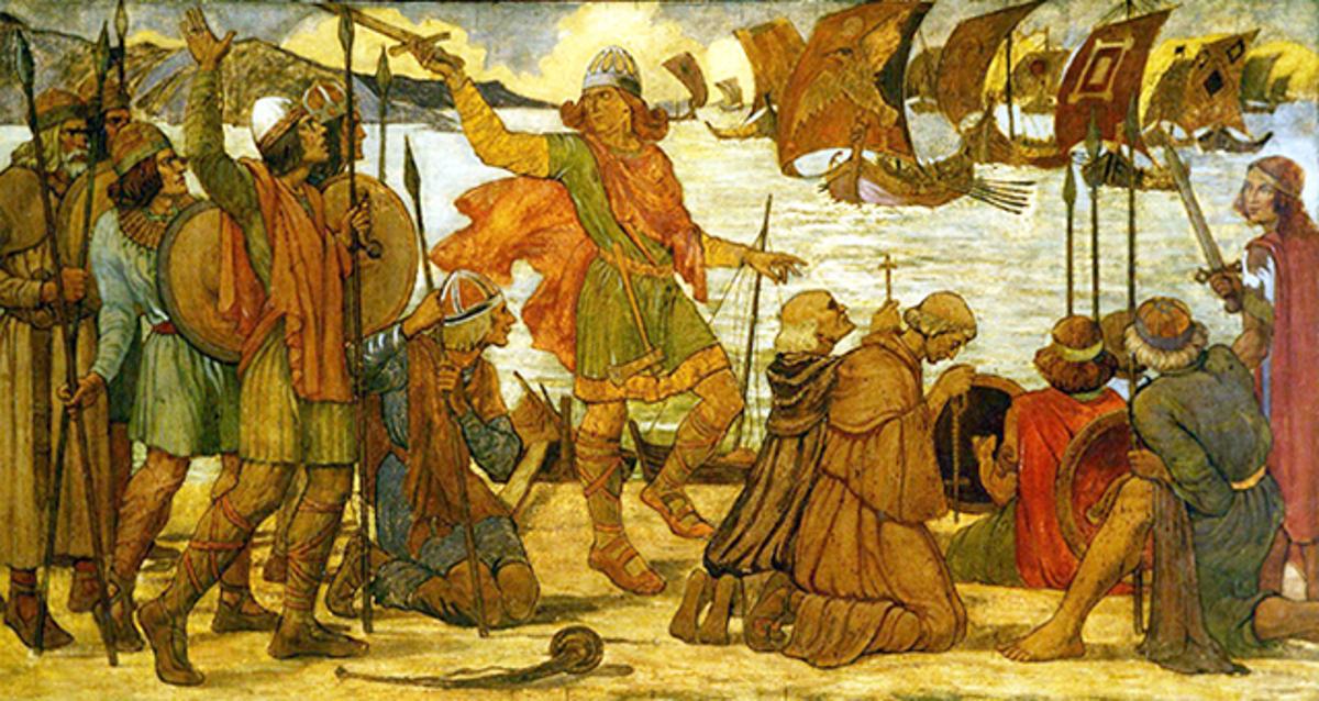 Illustration of Vikings landing in Dublin in 841 by James Ward (1851-1924)
