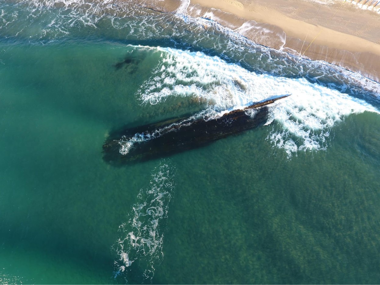 Aerial photo of the recently discovered shipwreck off the coast of Cape Ray, Newfoundland, Canada