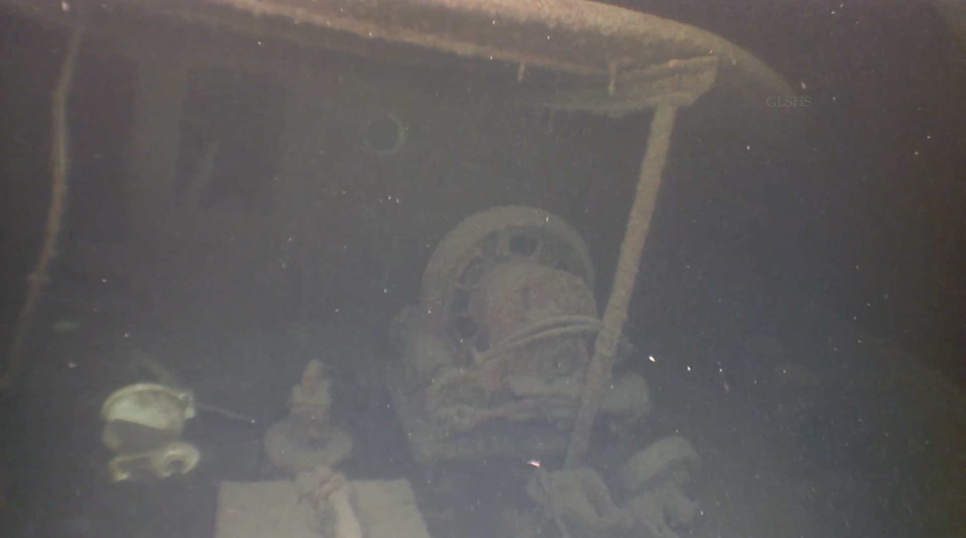 An underwater image of the wheelhouse of the Arlington