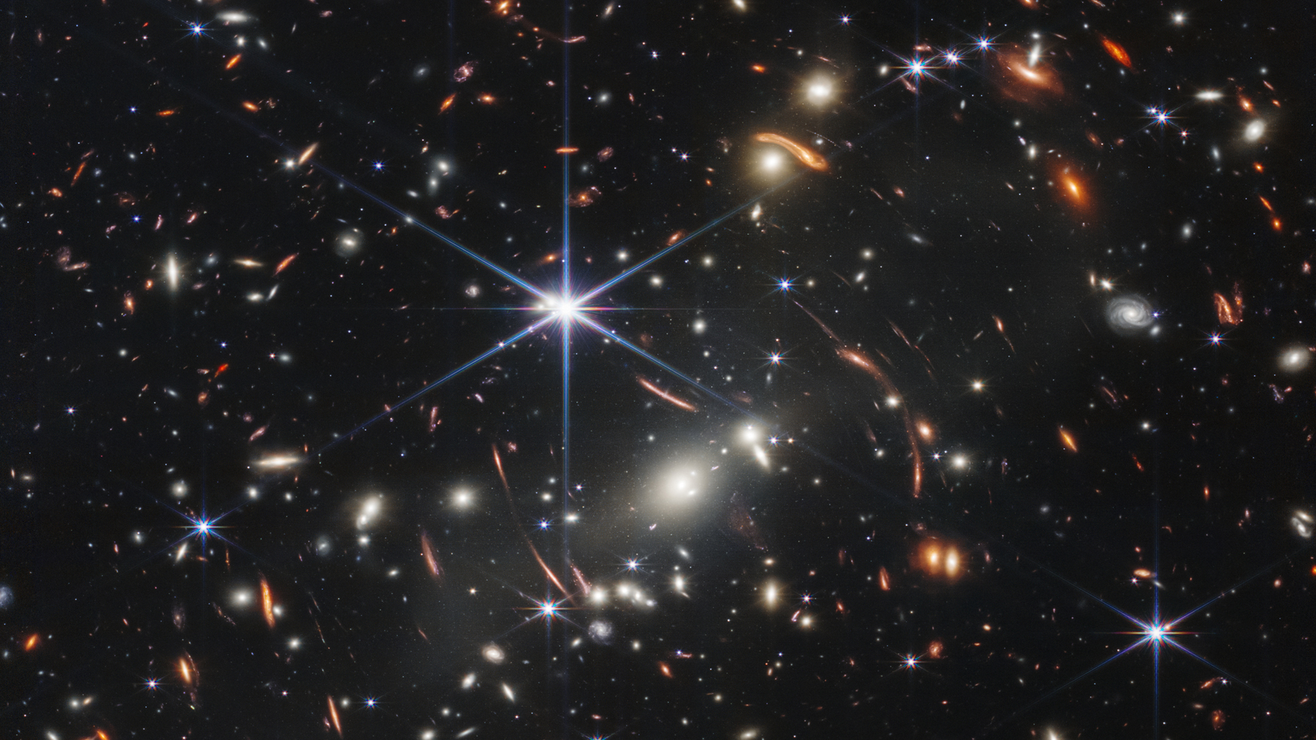Distant galaxies scattered all over the field of view of the James Webb Space Telescope
