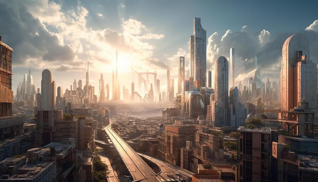 Digital illustration of what a futuristic city might look like