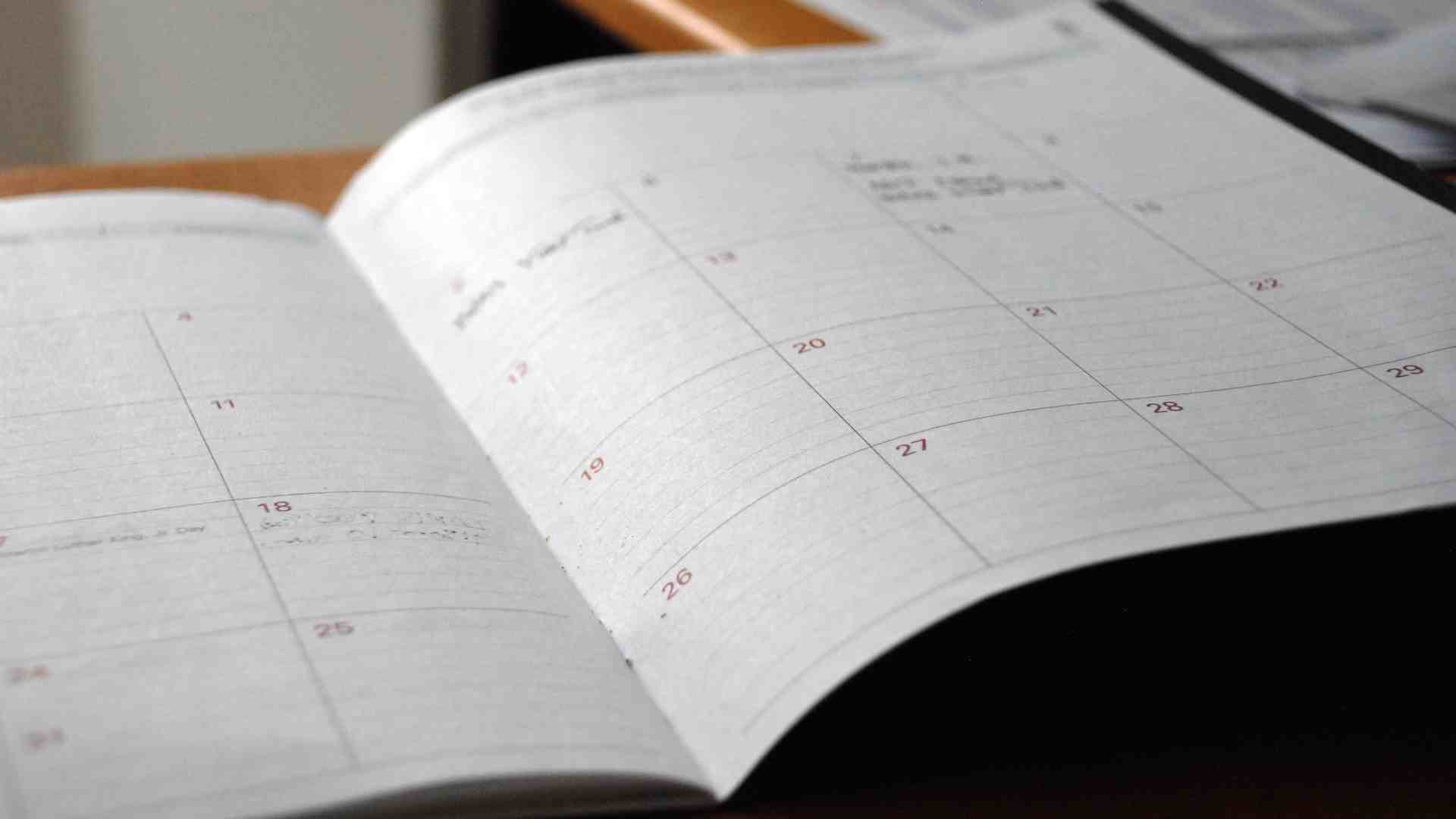 An open Calendar book.