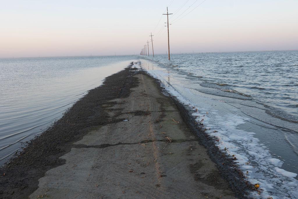 Landscape views of the flood waters that recently refilled Tulare Lake, August 30, 2023, outside of Corcoran, California
