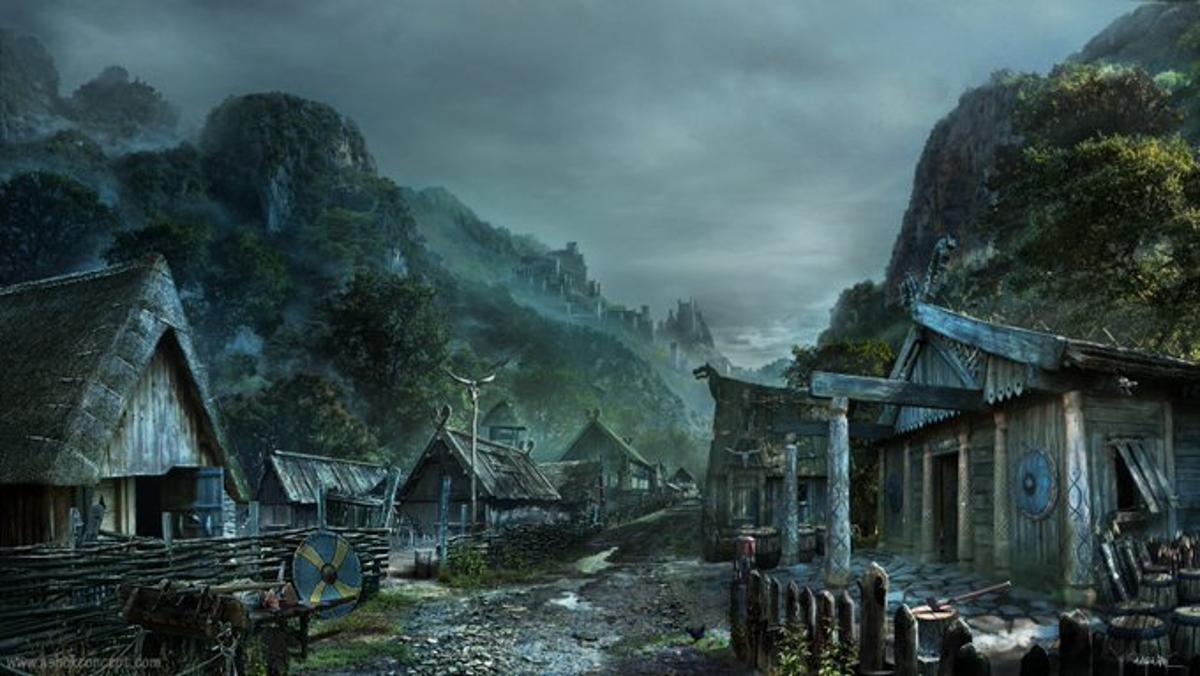 Illustration of life in a Viking town in Greenland 1,000 years ago