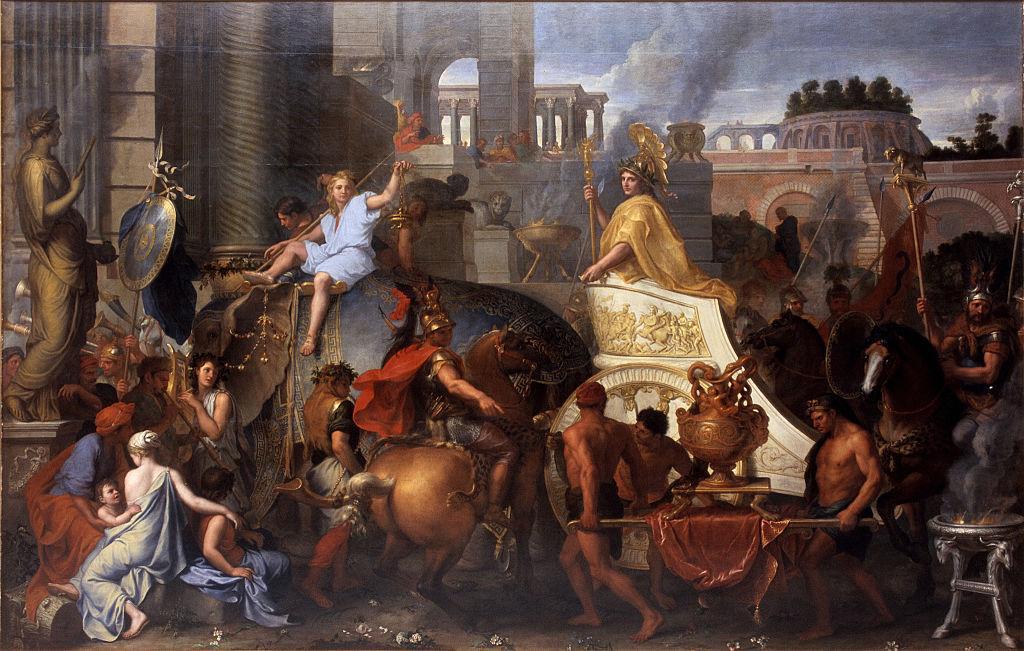 Painting called “Alexander Entering Babylon (The Triumph of Alexander the Great)” by Le Brun, Charles 1600s