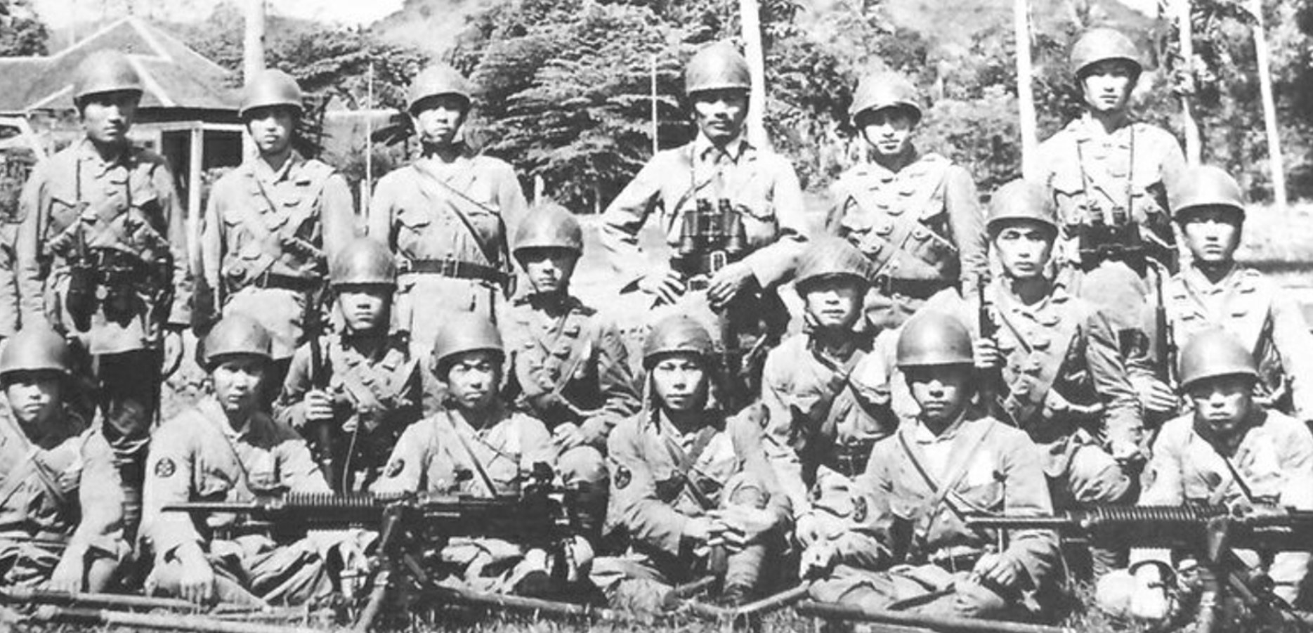 Japanese militia pose for a photograph during World War II