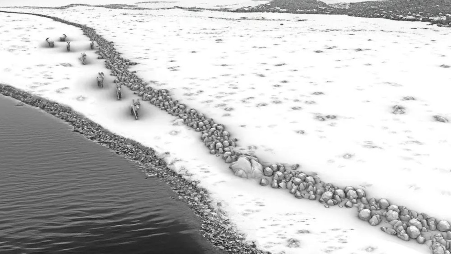 Illustration of the what the prehistoric wall found below the Baltic Sea would have looked like when it was built