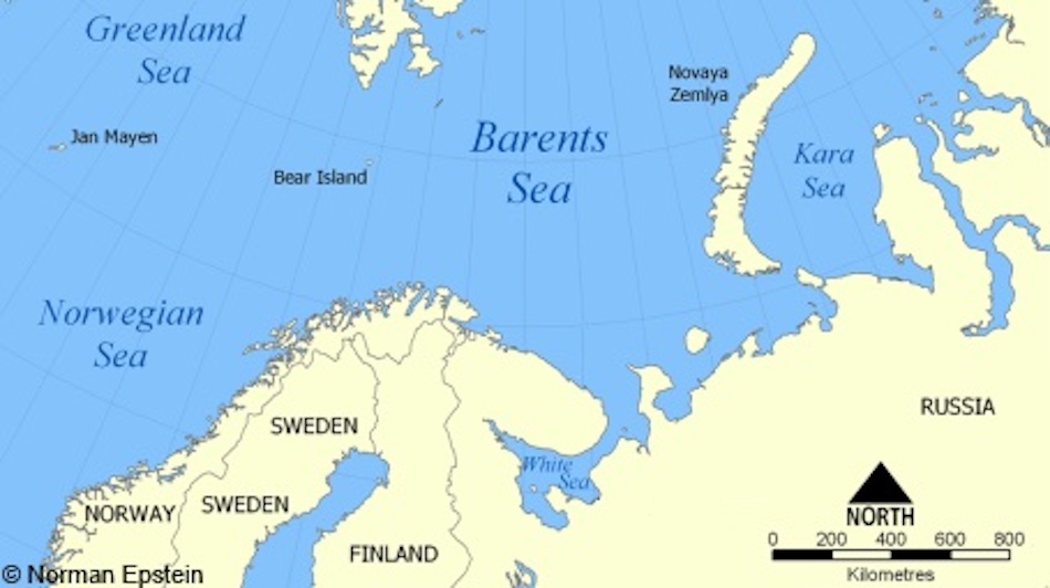 An overview of a map of the Barents Sea