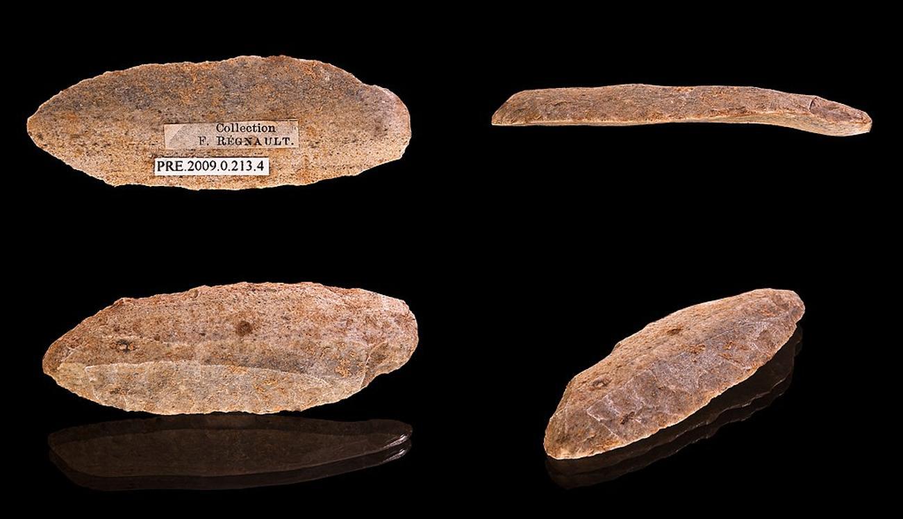 Flint blade from Lithic reduction in Upper Paleolithic, Brassempouy, France, found at the Museum of Toulouse