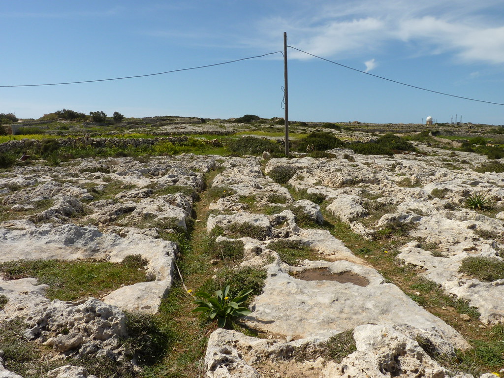 Shallow cart ruts made in limestone in Malta