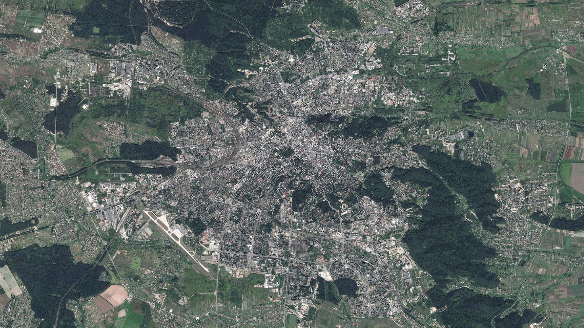 A satellite image of Lviv City in Ukraine.
