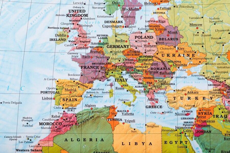 Close-up photograph of a globe, focusing on Europe