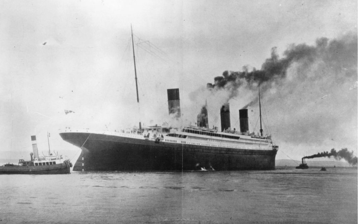 The Titanic in 1912 before it set sail seen here on trials in Belfast Lough