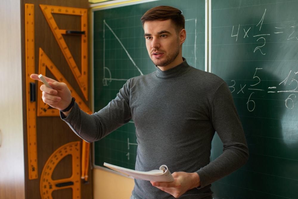 A university professor gives a speech to students in a lecture hall