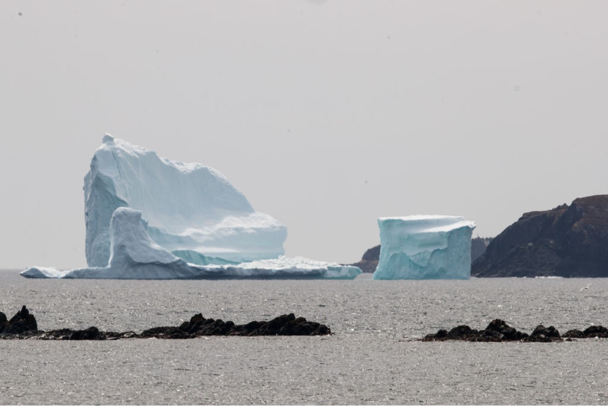 A large iceberg floats in the Atlantic Ocean, April 26, 2017 off the coast of Ferryland, Newfoundland, Canada