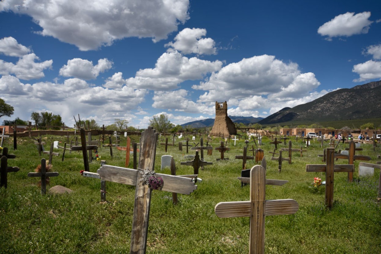 A community cemetery at Taos Pueblo in Taos, New Mexico, which has been home to Native-Americans for more than one thousand years