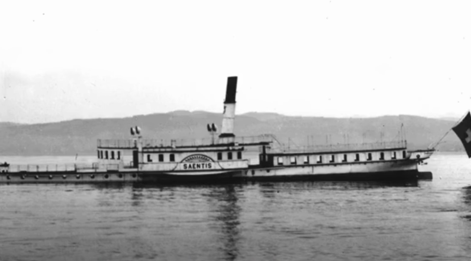 Photograph of the Saentis steamship, known as the “Titanic of the Alps” sinking on Lake Constance in 1933