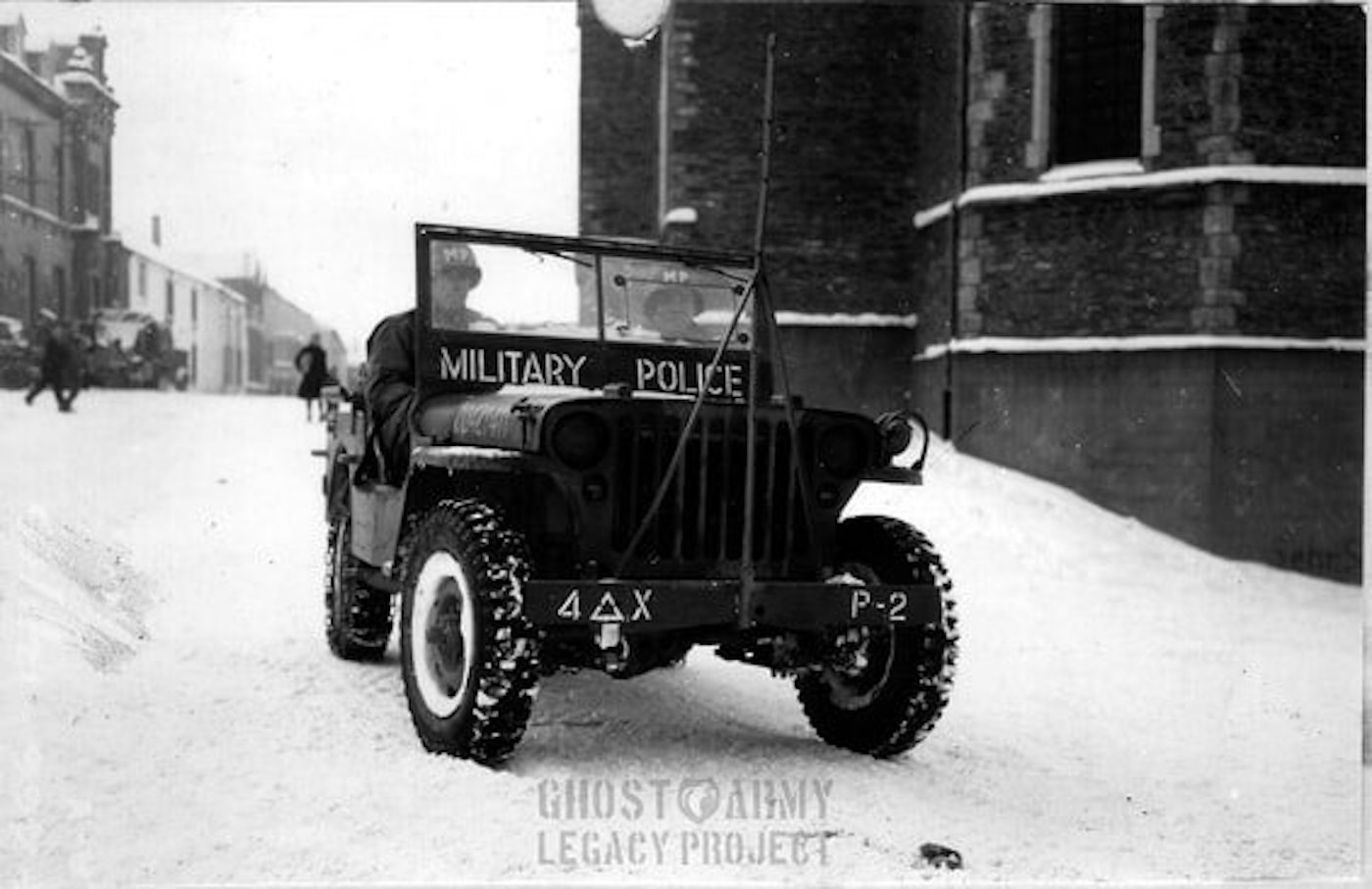 A jeep painted to look like a military police vehicle