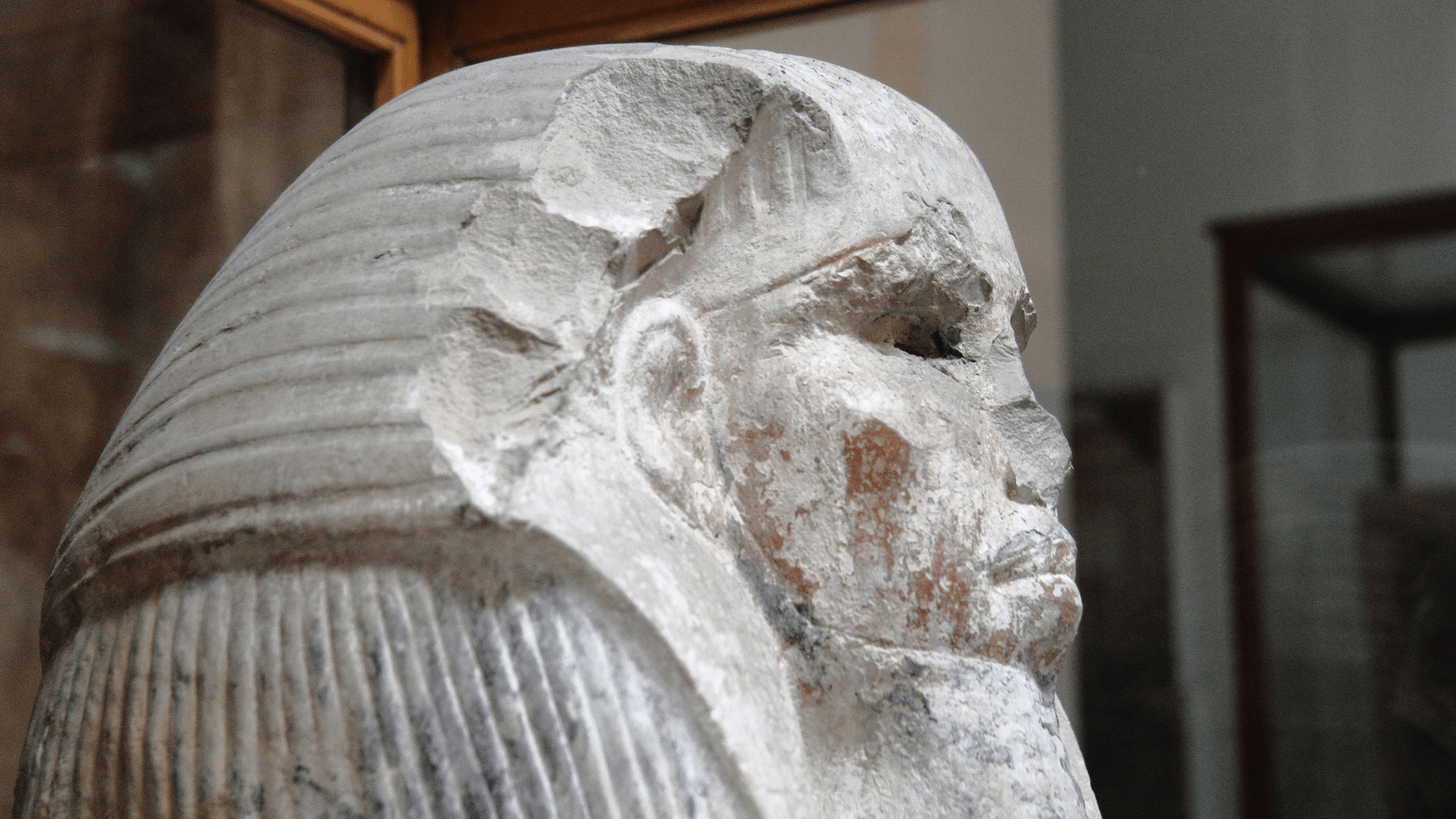 The head portion of a statue of King Djoser preserved in the Egyptian Museum in Cairo.