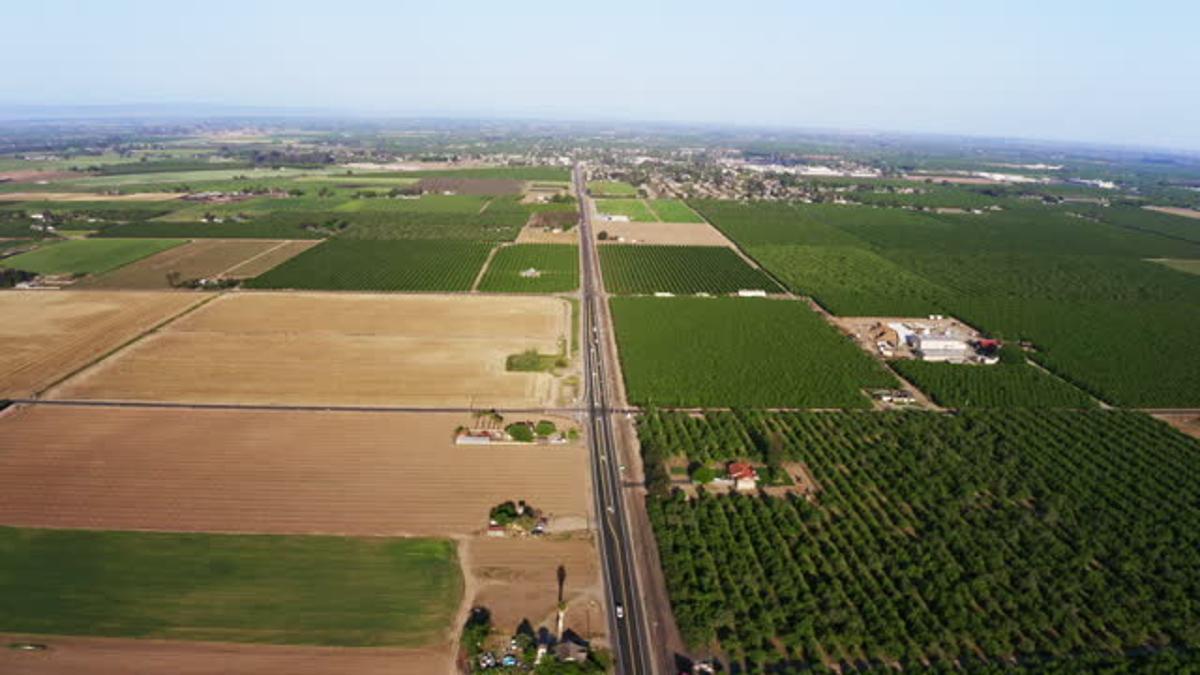 Aerial photograph of farmland in the San Joaquin Valley