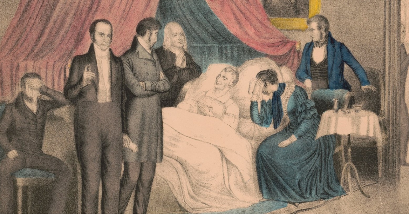 President Harrison dying of pneumonia, "Death of Harrison, April 4 A.D. 1841," Library of Congress