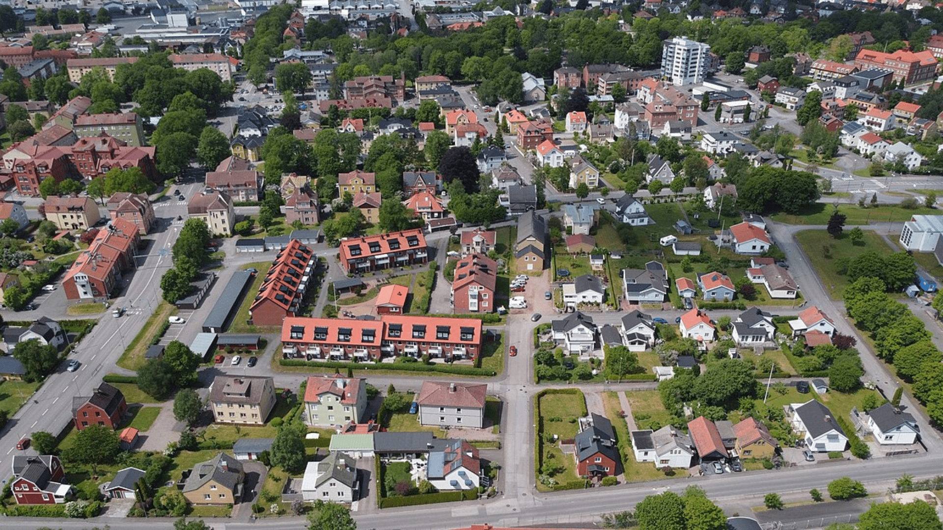 An aerial photo of Falköping, Sweden, near where the skeletons were found.