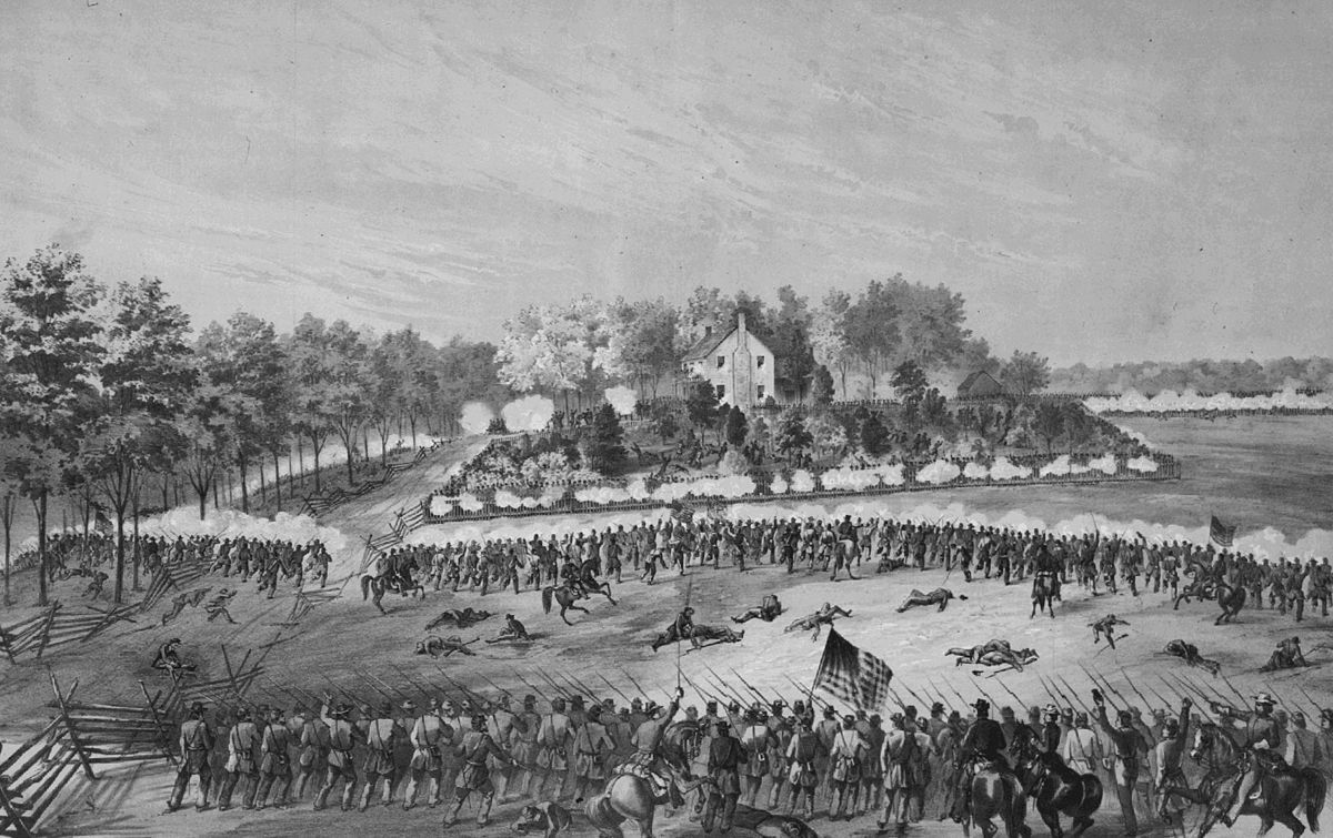 A grayscale drawing of the Battle of Jackson