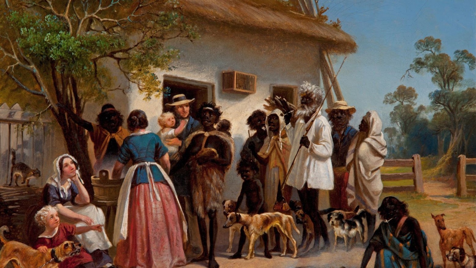 An 1800s painting by Alexander Schramm of people in South Australia.