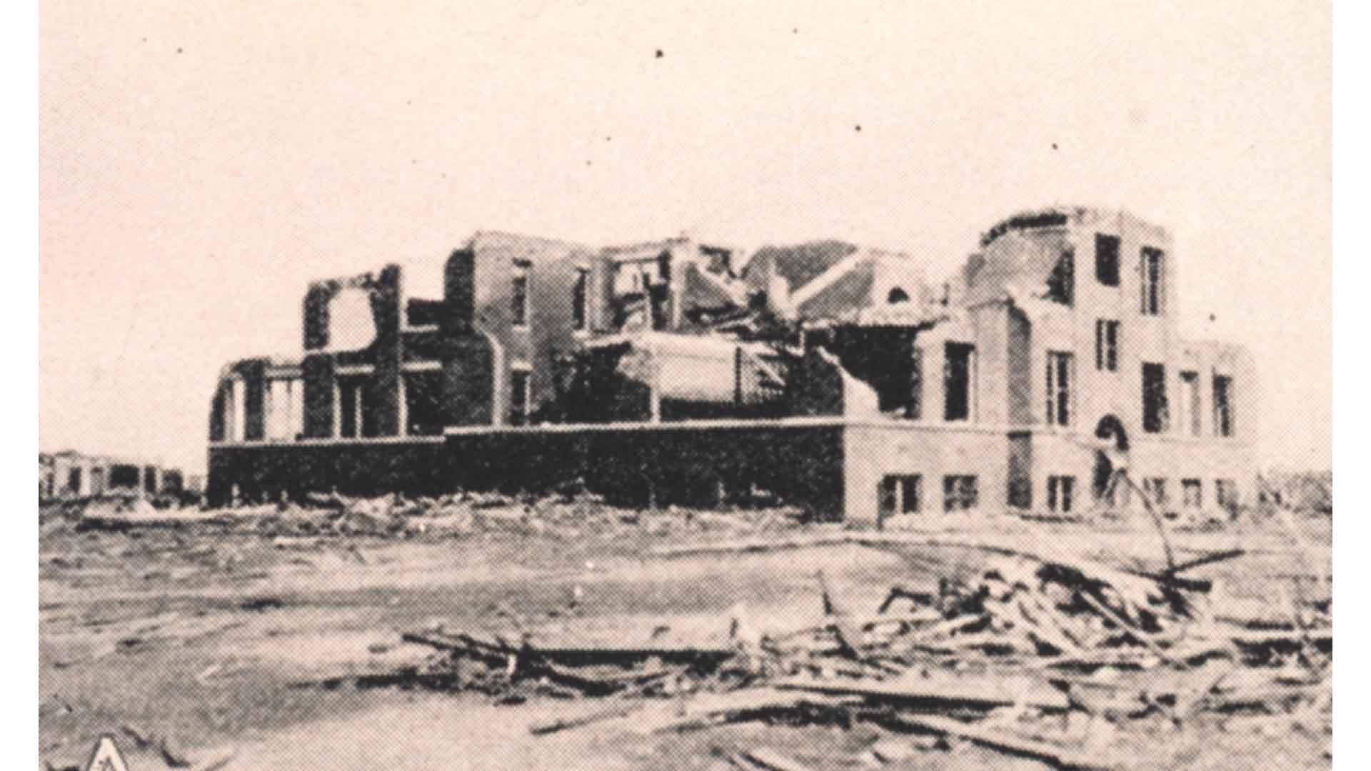Ruins of the Longfellow School, Murphysboro, Illinois, where 17 children were killed. The storm hit the school at about 2:30 PM local time.