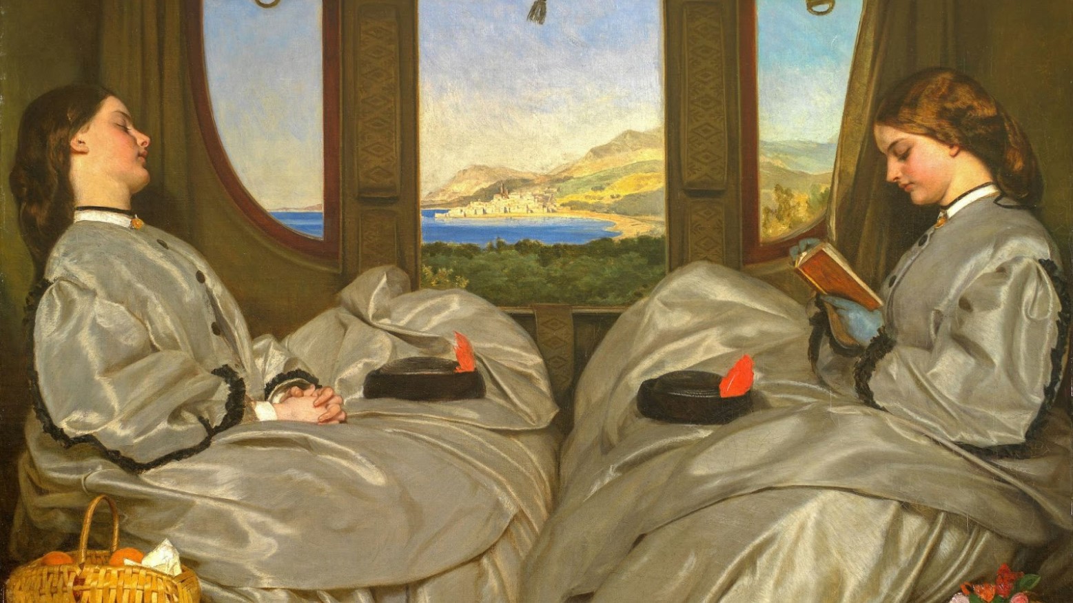 An 1860s painting by Augustus Leopold Egg of two females on a train.
