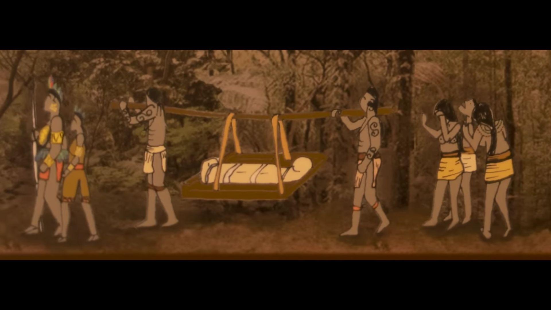 Illustration depicting a burial ceremony by the ancient Coclé people in what is now Panama