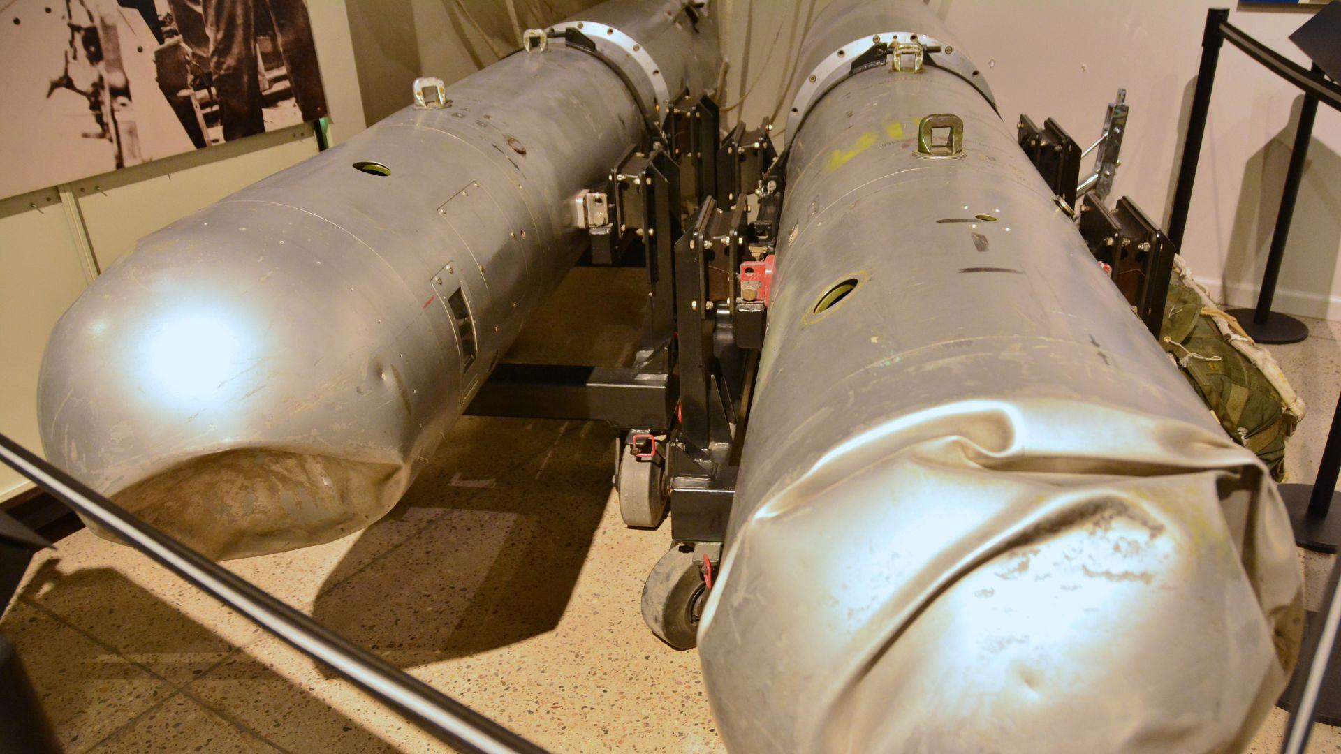 Two of the nuclear bombs that fell on Spain in 1966 that didn’t explode, now seen in a museum.