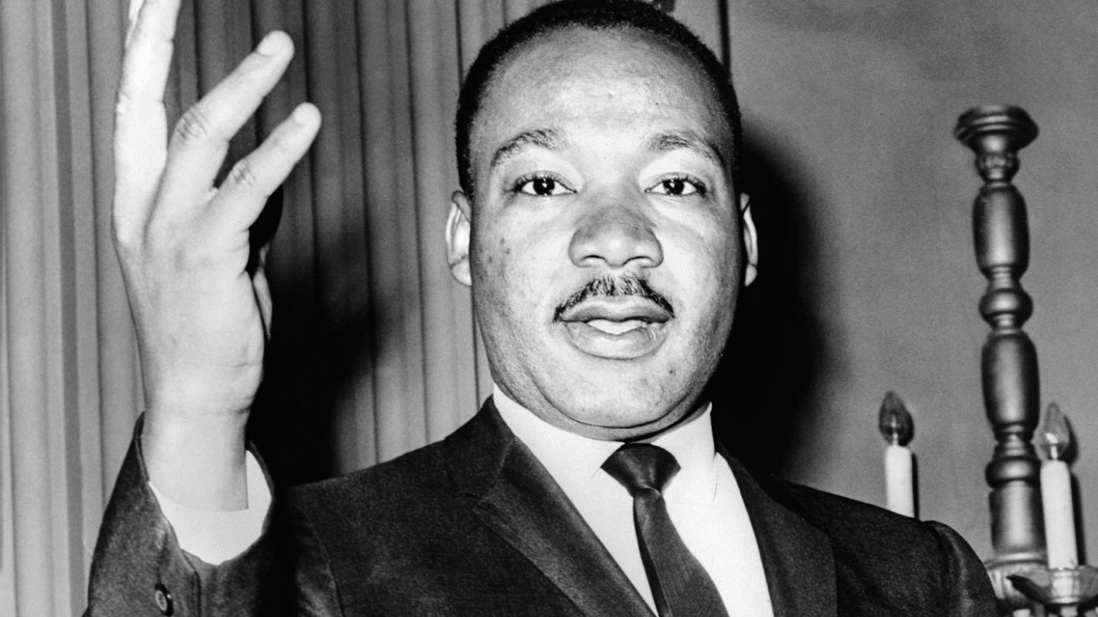 A black and white photo of Martin Luther King Jr.