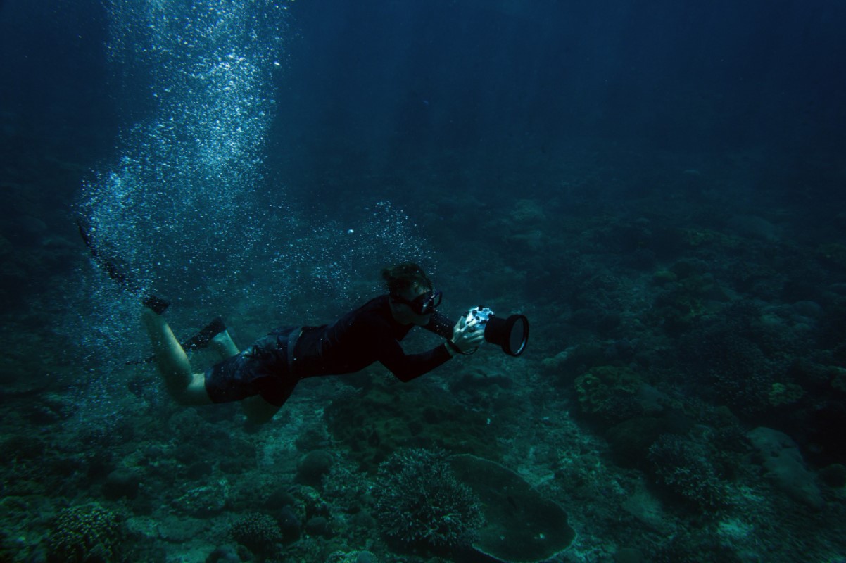 A photograph of a diver working on a project under the sea