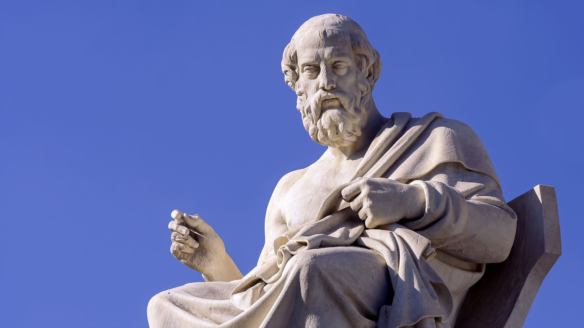 A marble statue of Archimedes of Syracuse