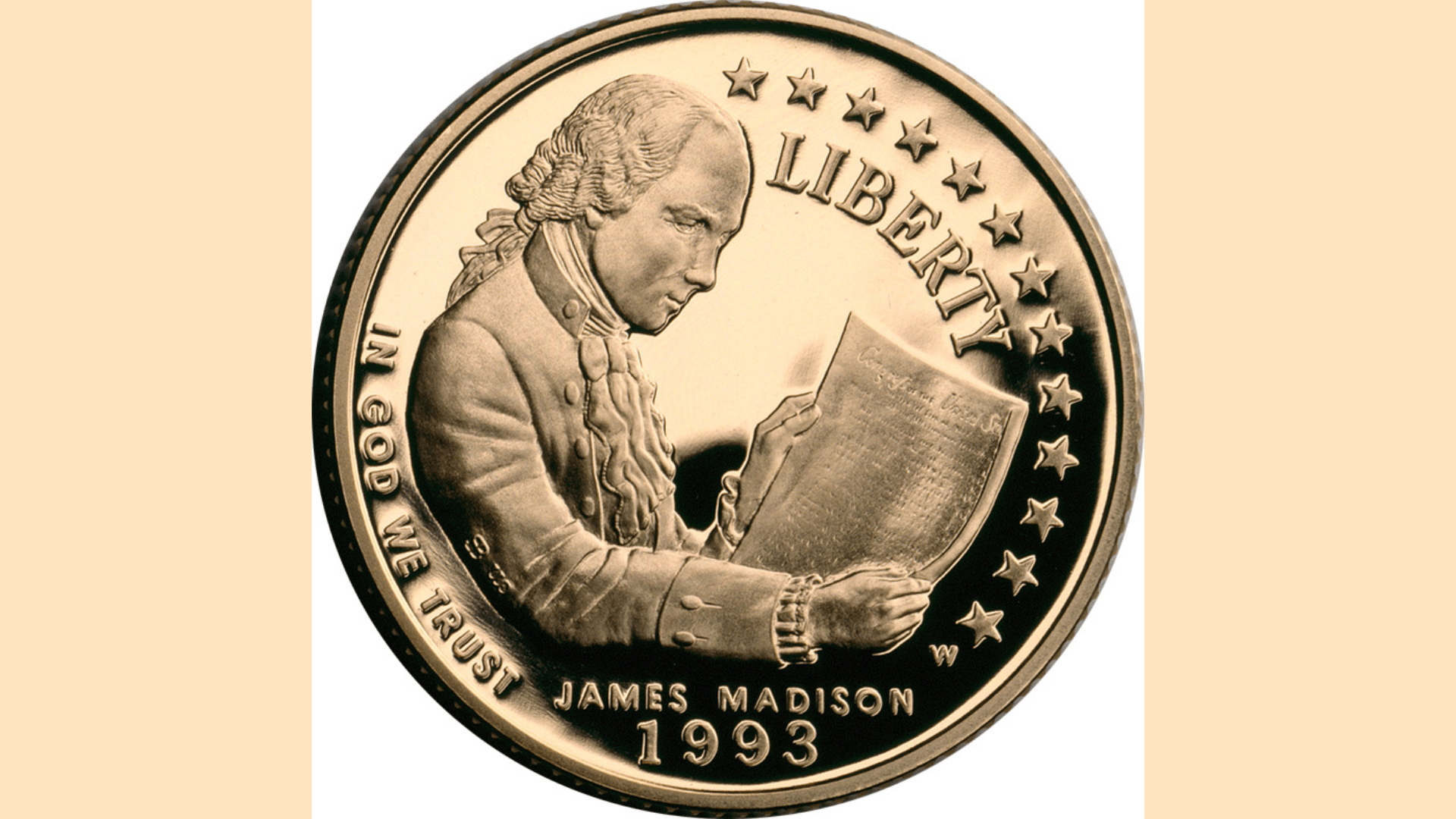 James Madison Bill of Rights $5 commemorative gold coin.