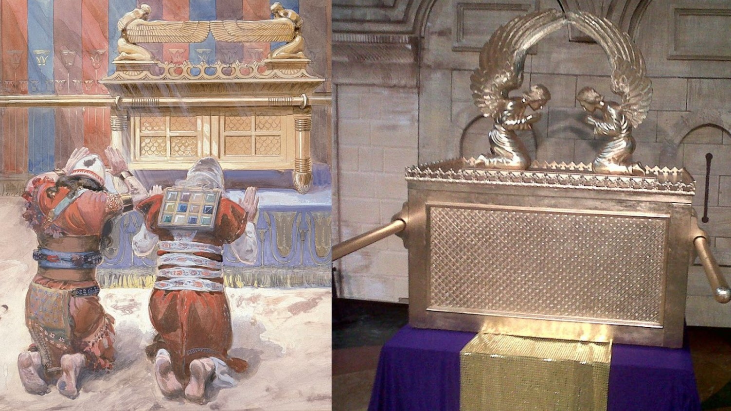 A painting depicting Moses and Joshua bowing to the Ark of the Covenant/Recreation of the Ark of the Covenant based on descriptions