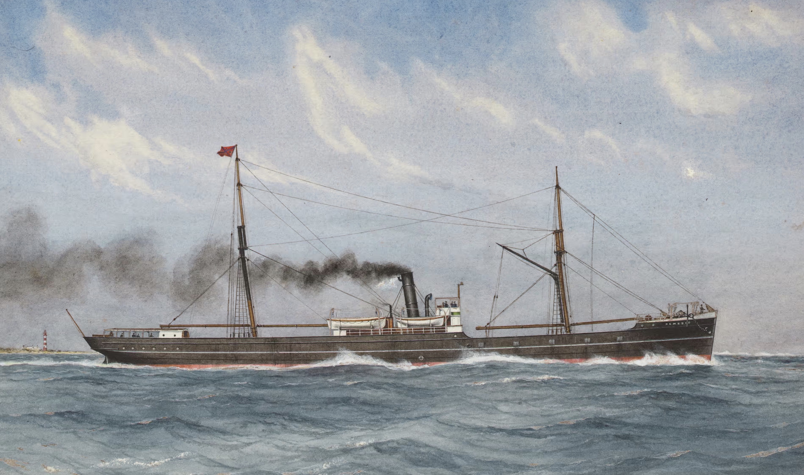 A drawing of the S.S. Nemesis sailing on the ocean